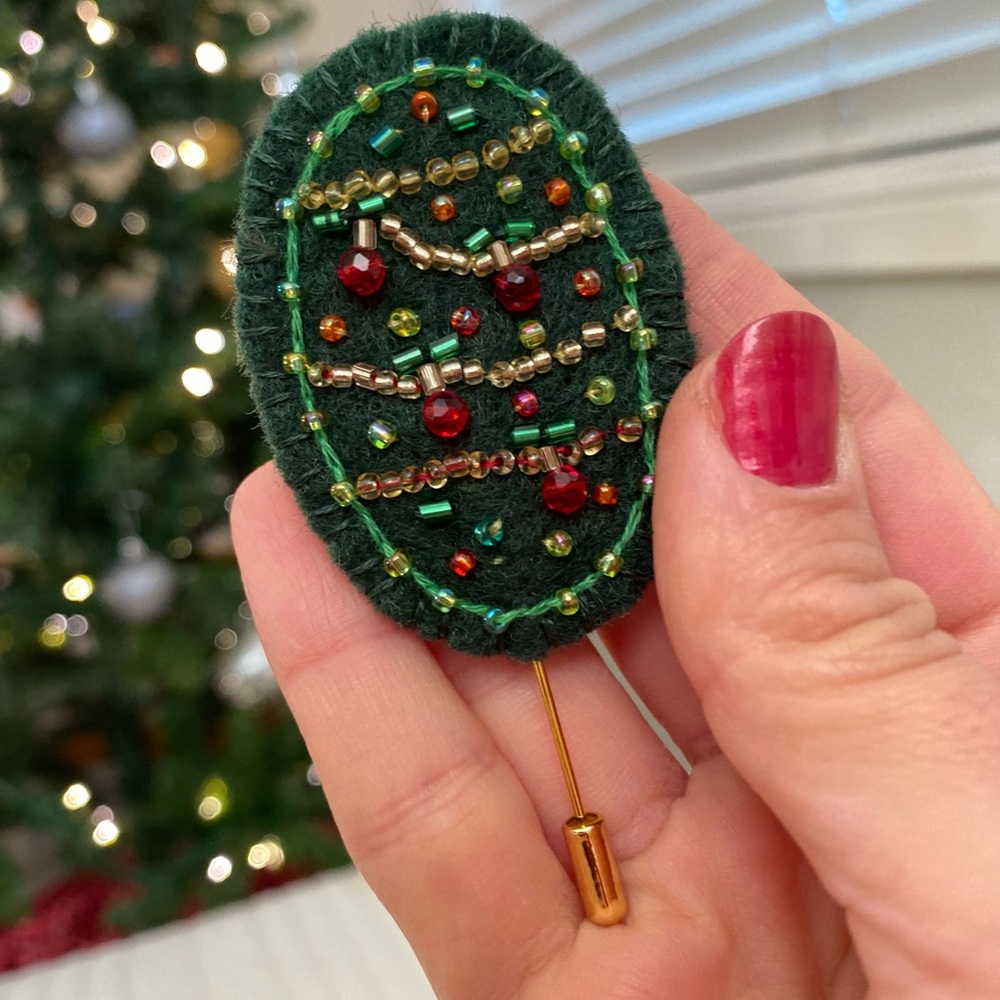 Green Beaded Brooch